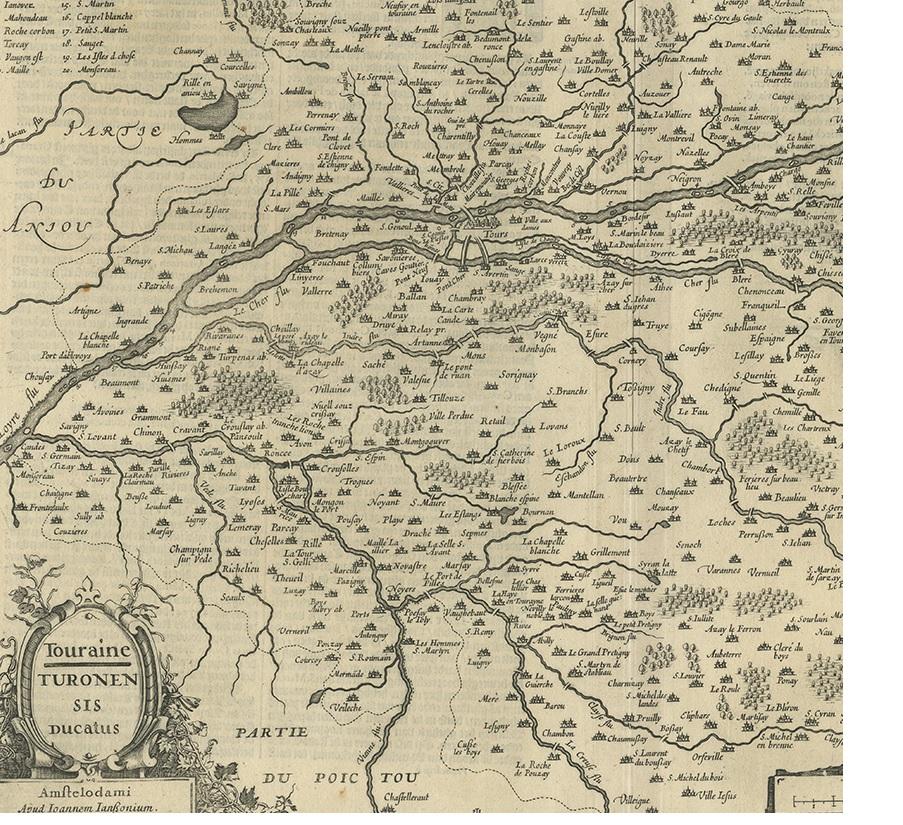 Antike Karte der Region Touraine von Janssonius 'um 1650' im Zustand „Gut“ im Angebot in Langweer, NL