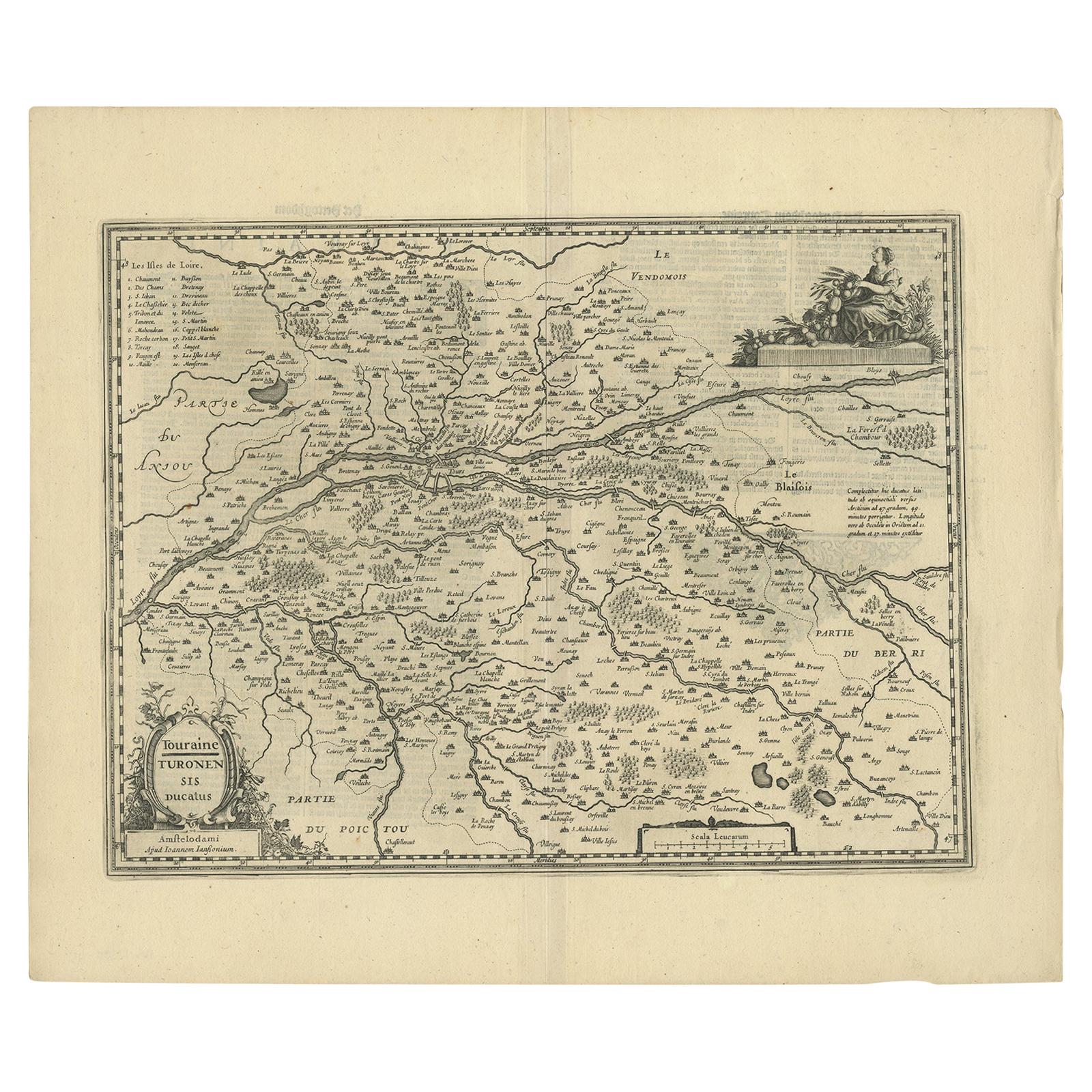 Antique Map of the Region of Touraine by Janssonius 'circa 1650'