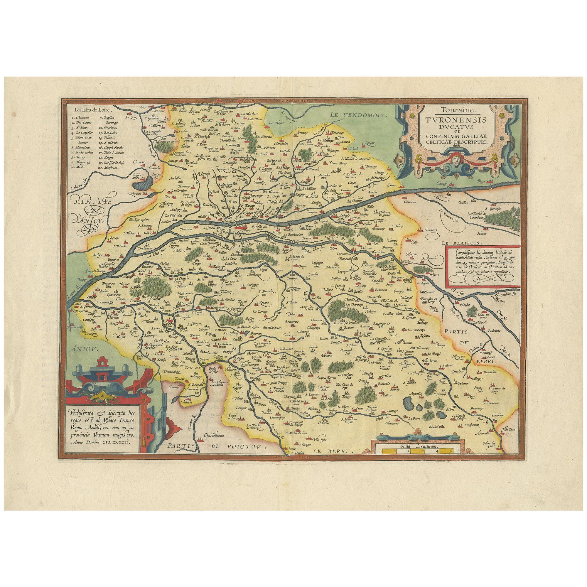 Antique Map of the Region of Touraine by Ortelius 'circa 1600'
