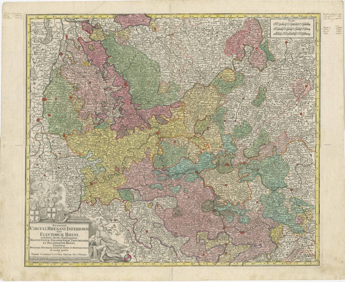Antique Map of the region of Trier, Mainz and Cologne, Germany
