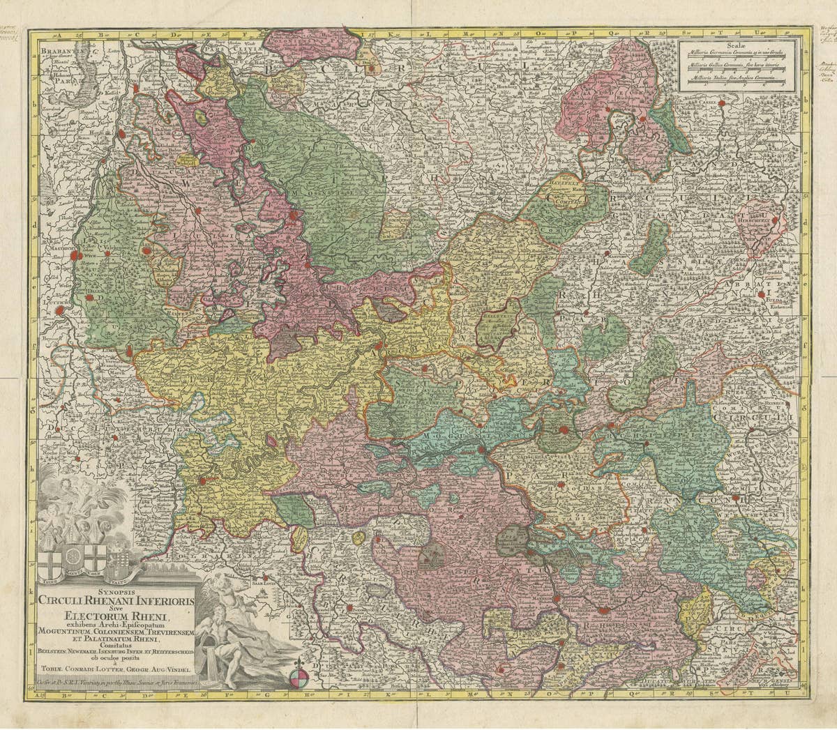 Antique Map of the region of Trier, Mainz and Cologne, Germany