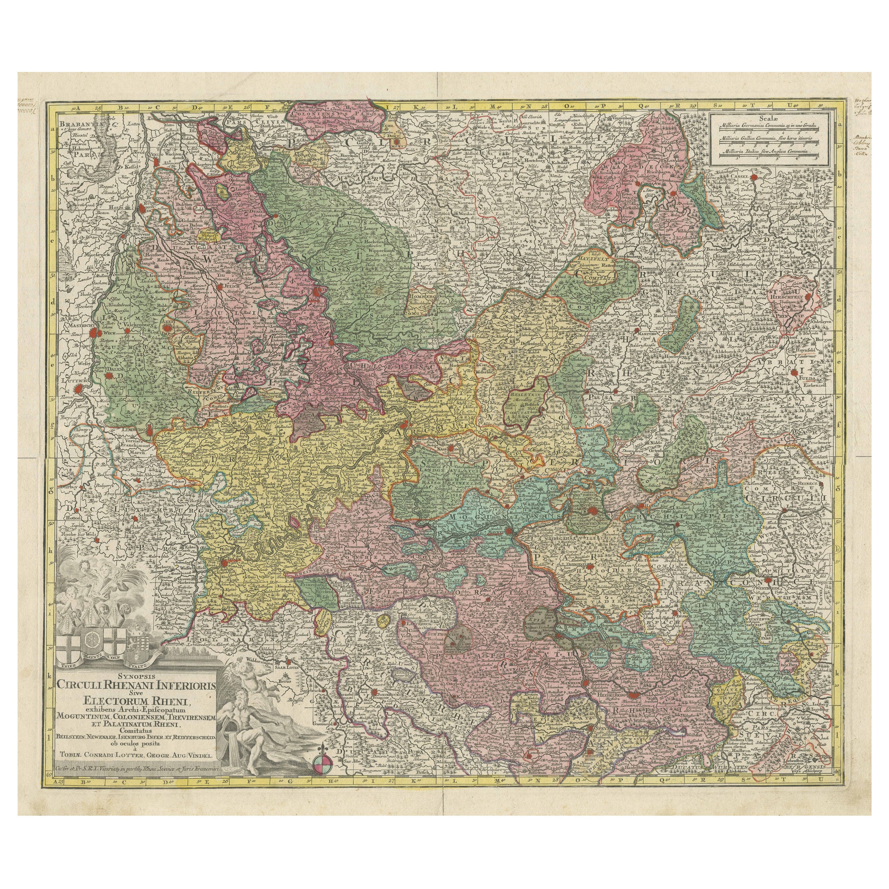 Carta geografica antica della regione di Treviri, Magonza e Colonia, Germania