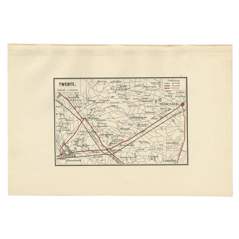 Antique Map of the Region of Twente, in The East of The Netherlands, 1884 For Sale