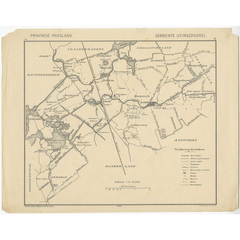 Antique Map of the Region of Utingeradeel by Meijer & Schaafsma, 1906 For Sale