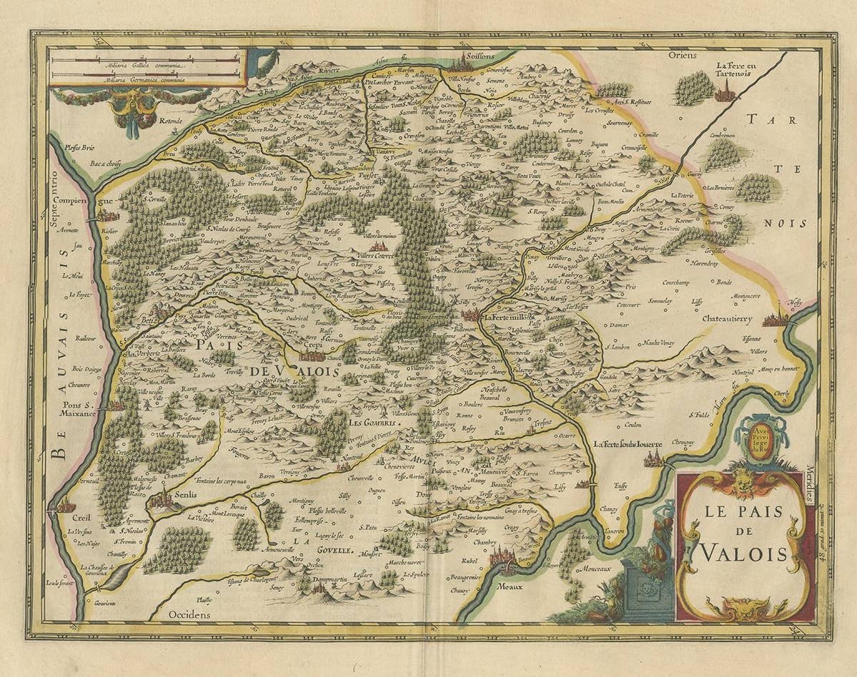 Antique Map of the Region of Valois by Hondius, circa 1630