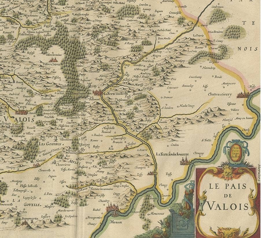 Antique Map of the Region of Valois by Hondius, circa 1630