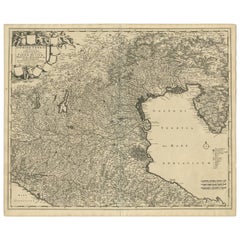 Mapa antiguo de la región de Venecia, Italia, por F. De Wit, hacia 1700