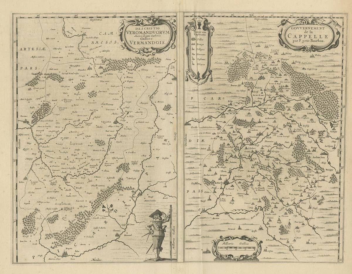 Antique Map of the Region of Vermandois and Cappelle by Janssonius, circa 1650