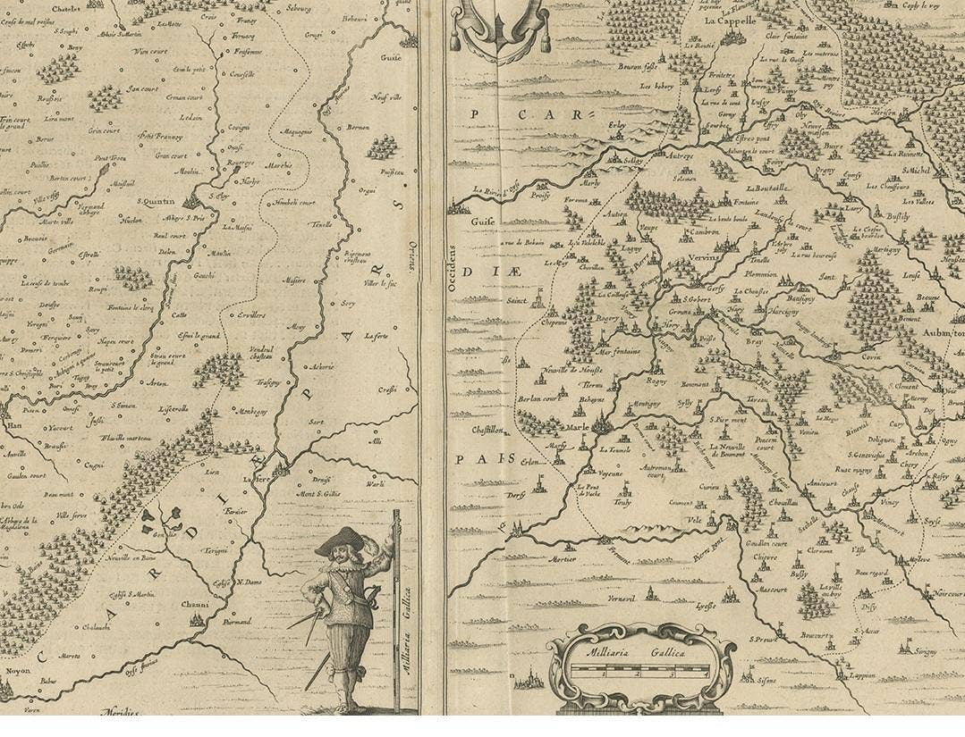 Antique Map of the Region of Vermandois and Cappelle by Janssonius, circa 1650