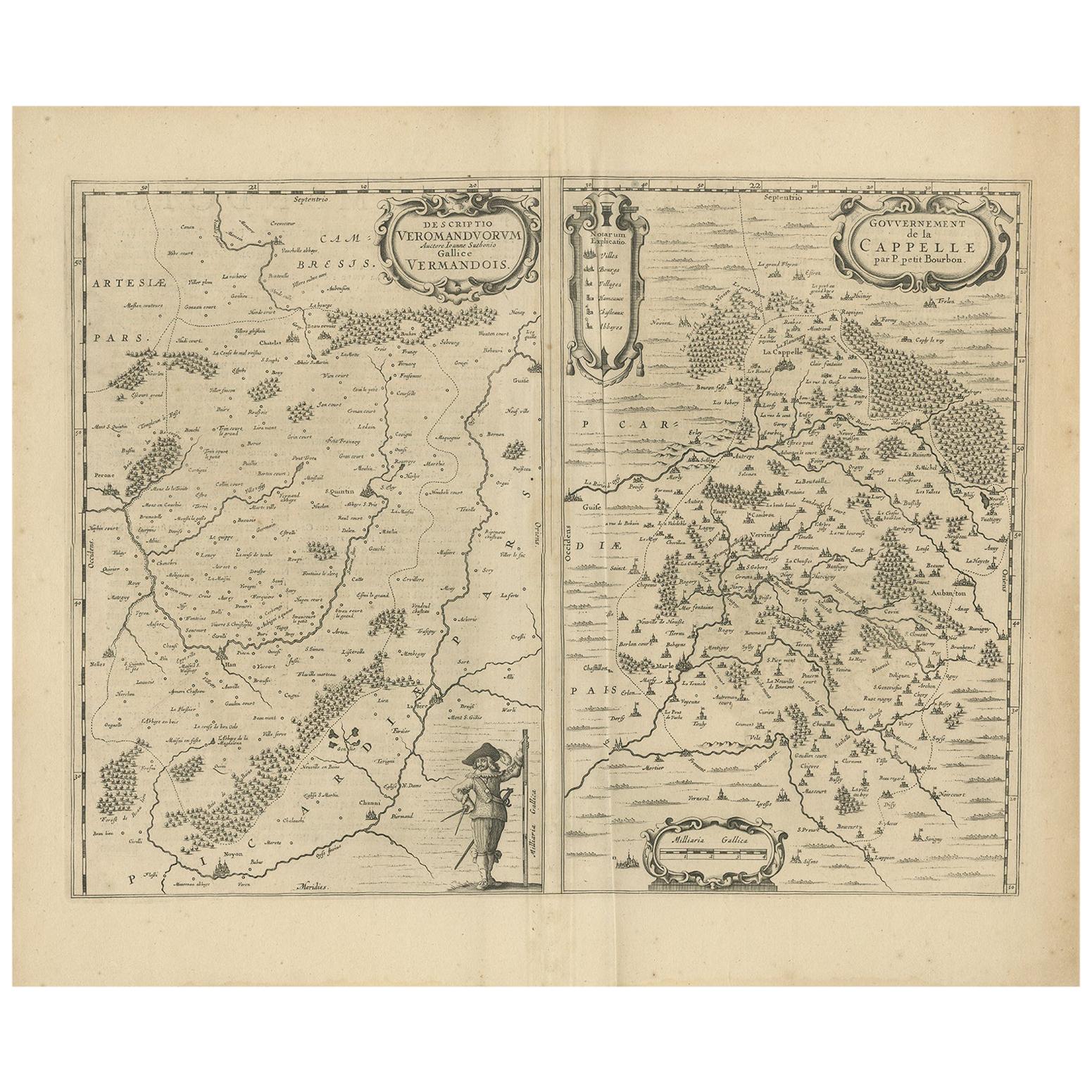 Antique Map of the Region of Vermandois and Cappelle by Janssonius, circa 1650