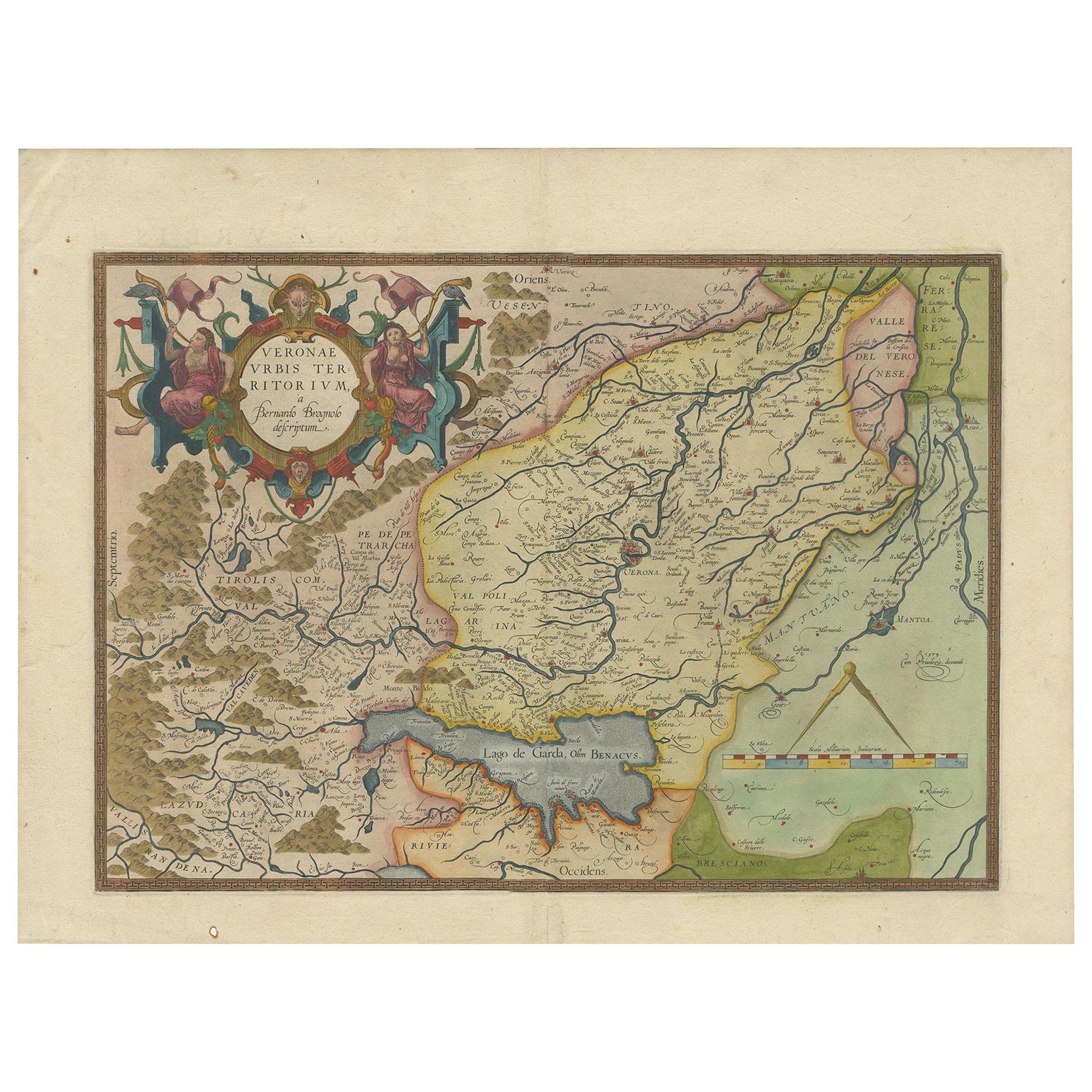 Antique Map of the Region of Verona 'Italy' by Ortelius, circa 1584 For Sale