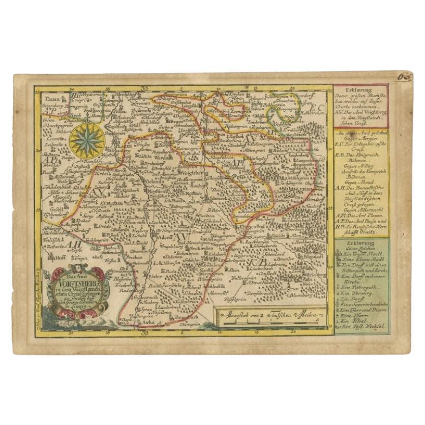Antique Map of the Region of Voigtsberg by Schreiber, 1749 For Sale