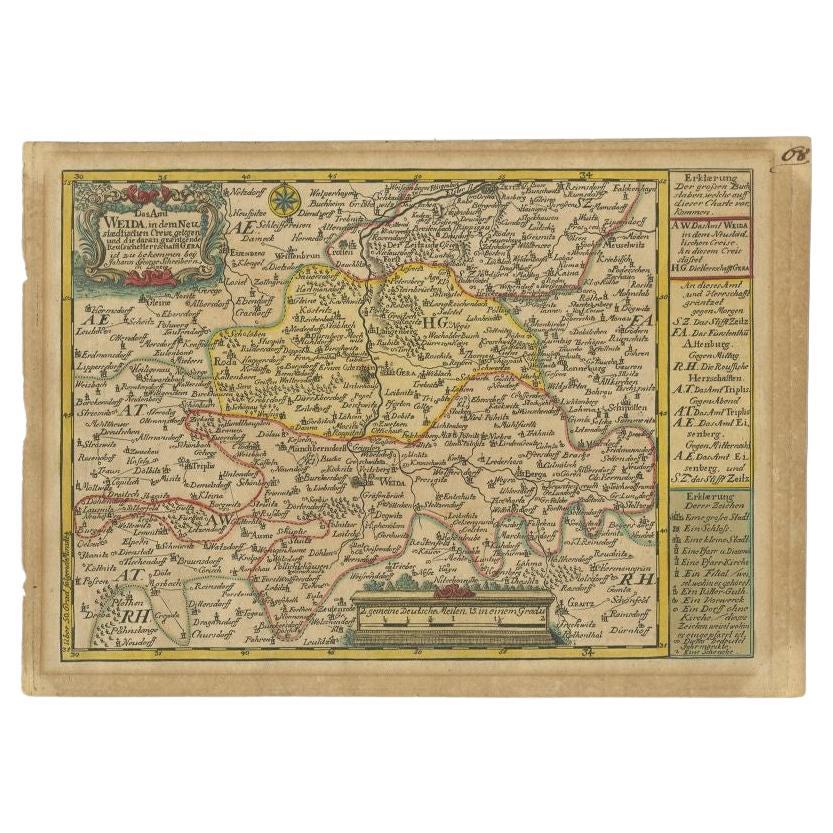 Antique Map of the Region of Weida by Schreiber, 1749 For Sale