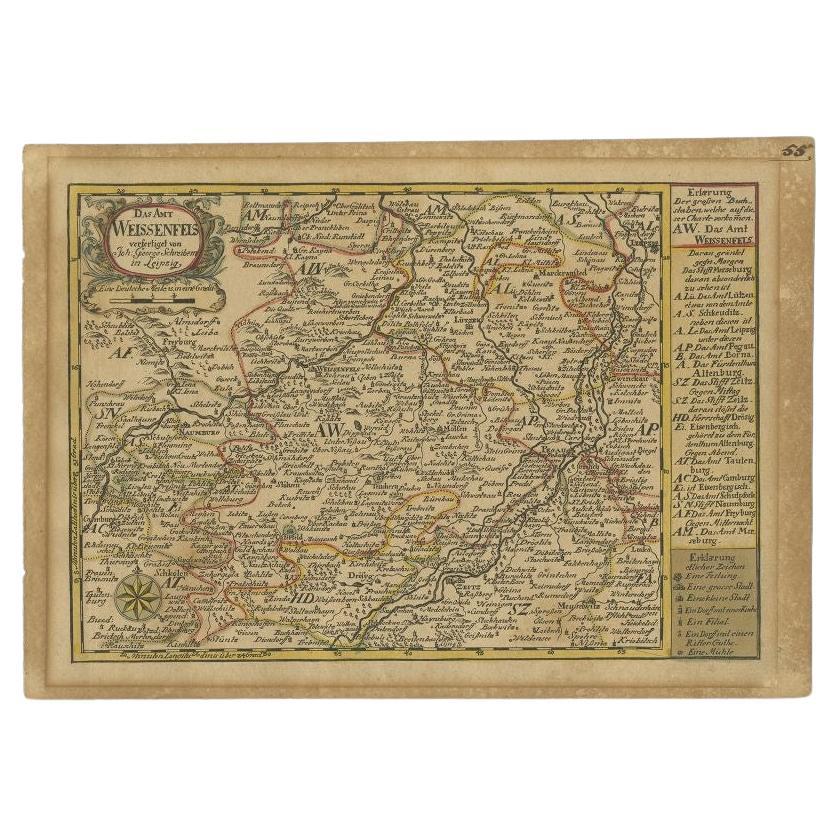 Carte ancienne de la région de Weienfels par Schreiber, 1749 en vente