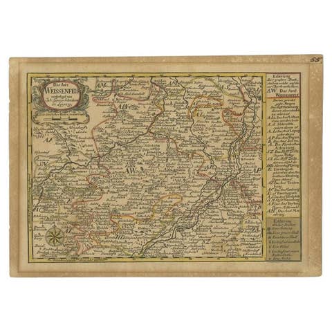 Antique Map of the Region of Weißenfels by Schreiber, 1749
