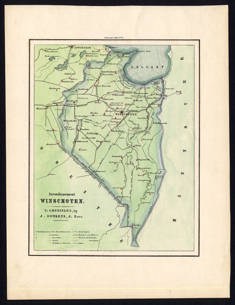 Antike Karte der Region von Winschoten, Groningen in den Niederlanden, 1862