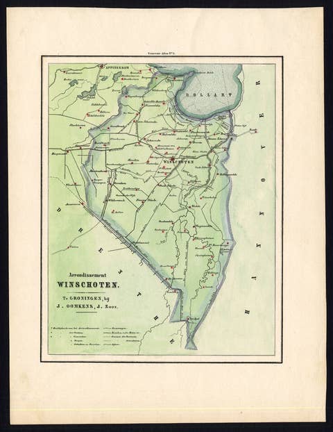 Antique Map of the Region of Winschoten, Groningen in The Netherlands, 1862