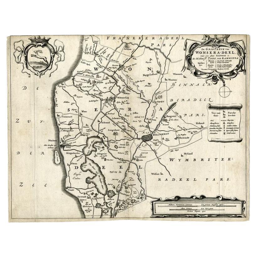 Antique Map of the Region of Wonseradeel, Friesland in the Netherlands, 1664 For Sale