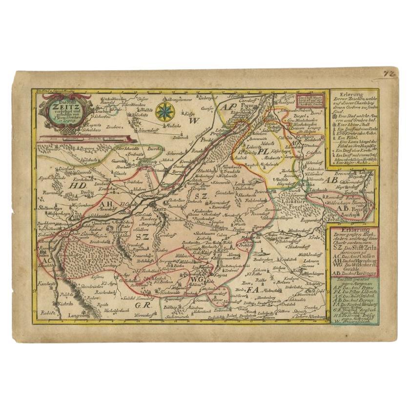 Antique Map of the Region of Zeitz in Germany, 1749 For Sale