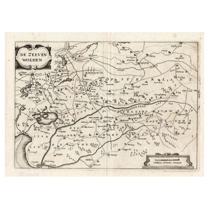 Antique Map of the Region of Zevenwouden in Friesland, The Netherlands, 1635 For Sale