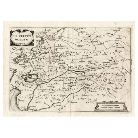 Antique Map of the Region of Zevenwouden in Friesland, The Netherlands, 1635