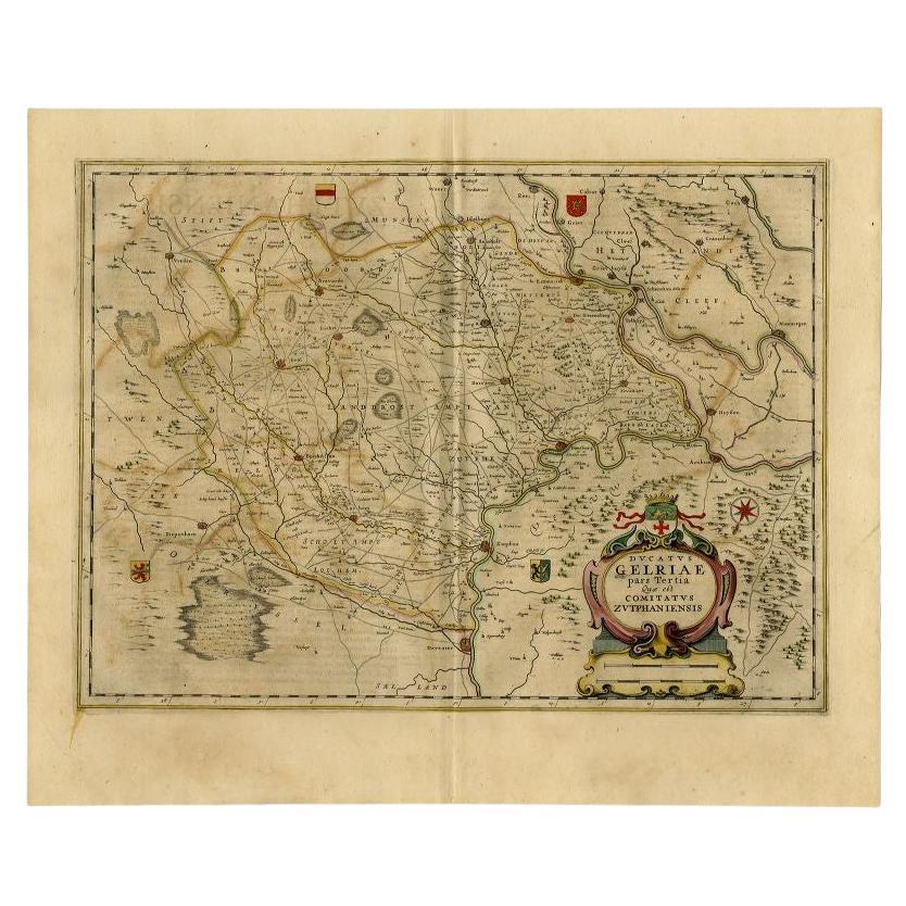 Antique Map of the Region of Zutphen in The Netherlands by Janssonius, 1647 For Sale