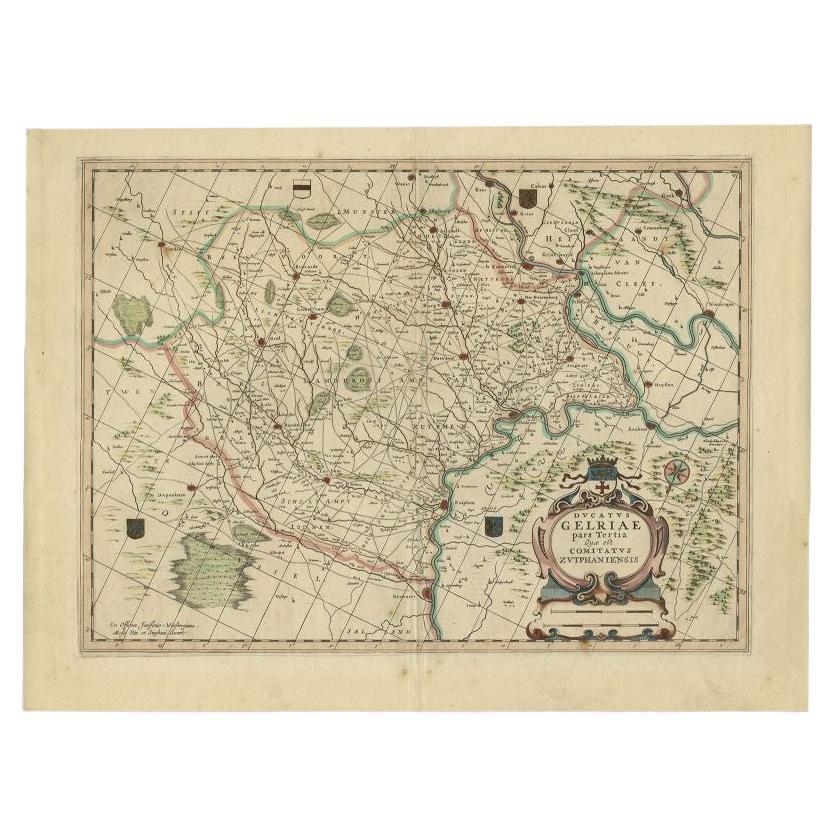 Antique Map of the Region of Zutphen, Netherlands by Janssonius, c.1680 For Sale