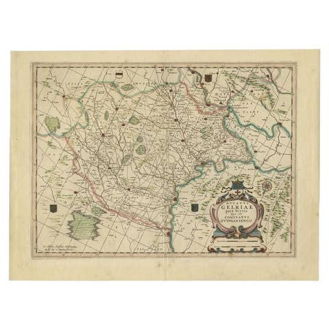 Antique Map of the Region of Zutphen, Netherlands by Janssonius, c.1680