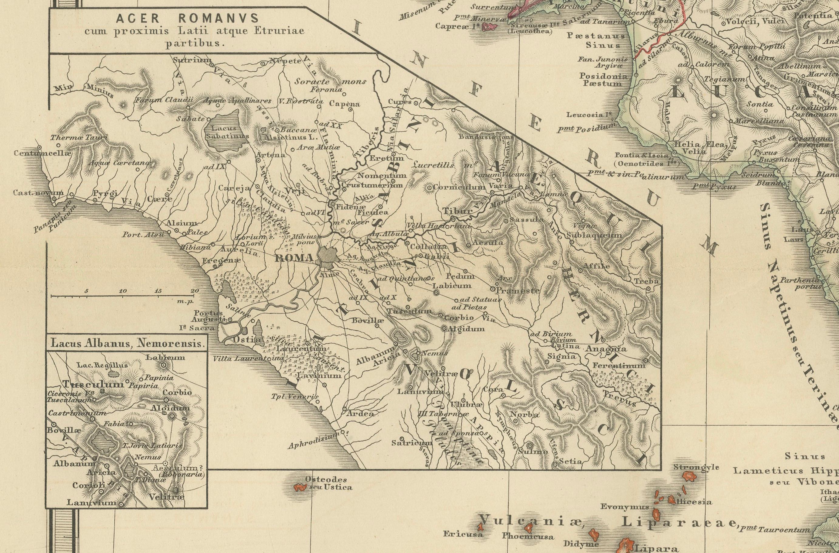 Carte ancienne des régions d'Italie et de Sicile pendant l'Empire romain, 1880 en vente 1