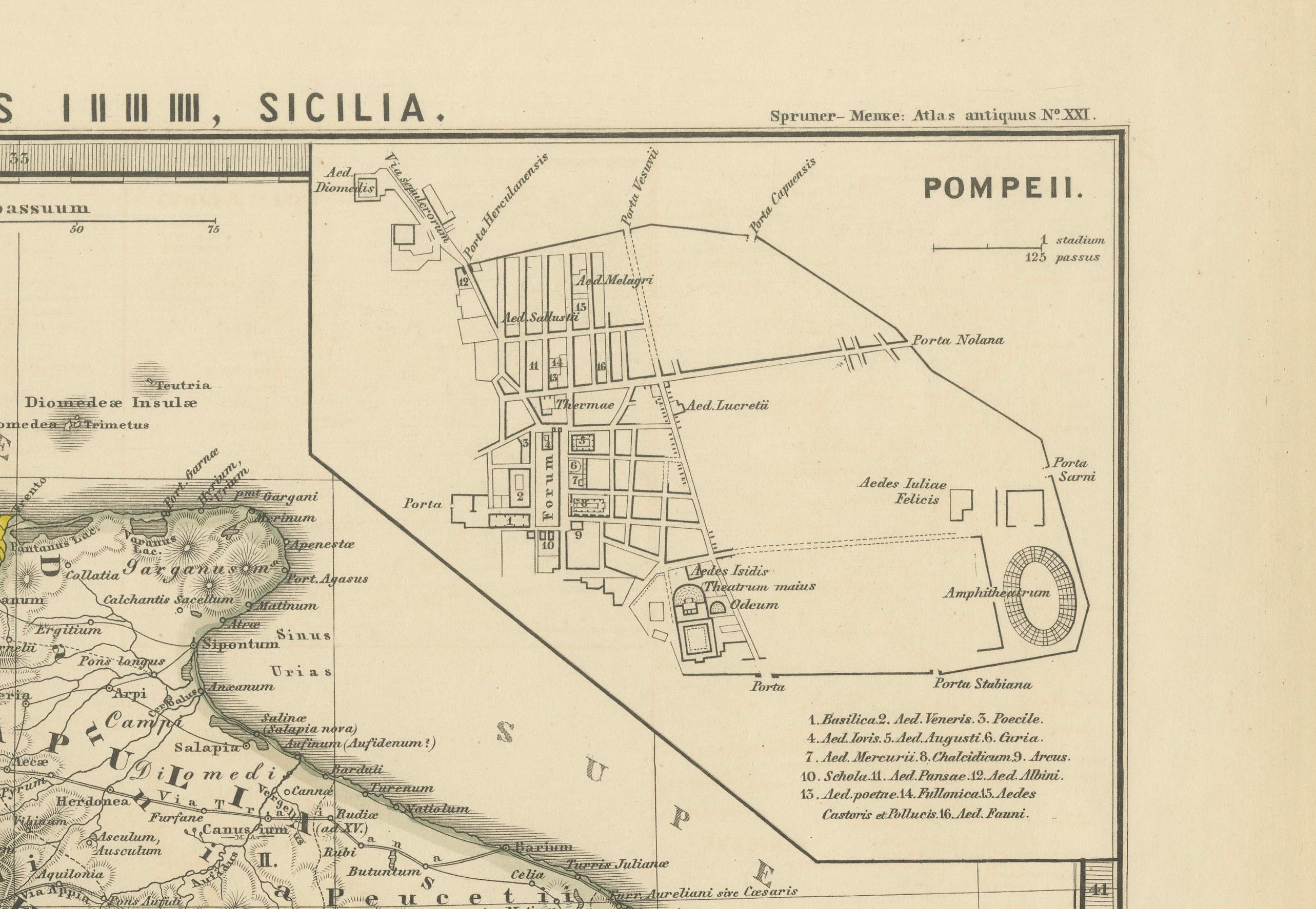 Late 19th Century Antique Map of The Regions of Italy and Sicily during the Roman Empire, 1880 For Sale