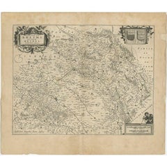 Mapa antiguo de la región de Rethelois o Rethel en Francia por Janssonius, ca.1650