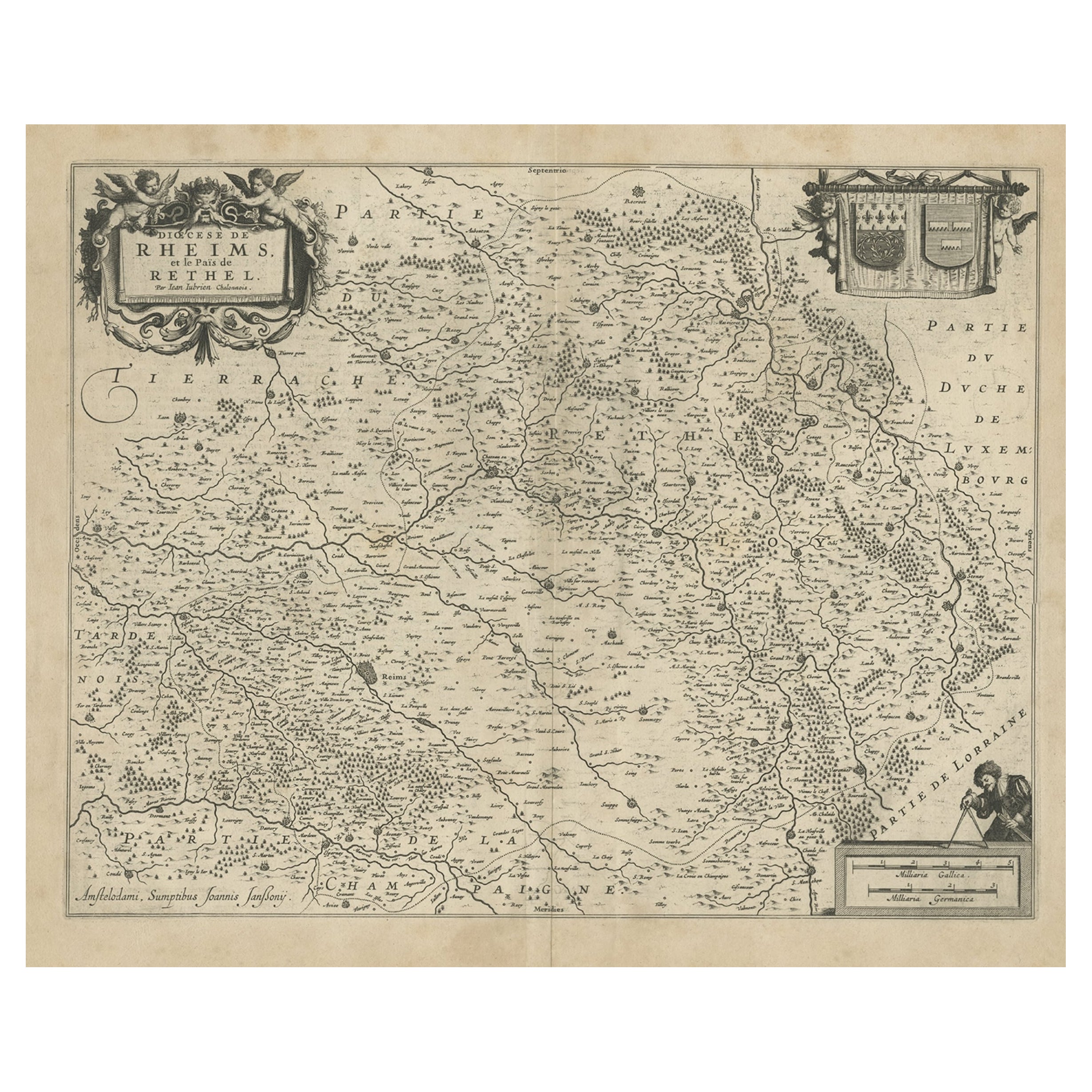 Carte ancienne de la région du Rethelois ou du Rethel en France par Janssonius, vers 1650 en vente