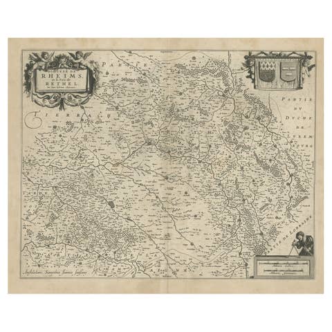 Antique Map of the Rethelois or Rethel Region in France by Janssonius, ca.1650