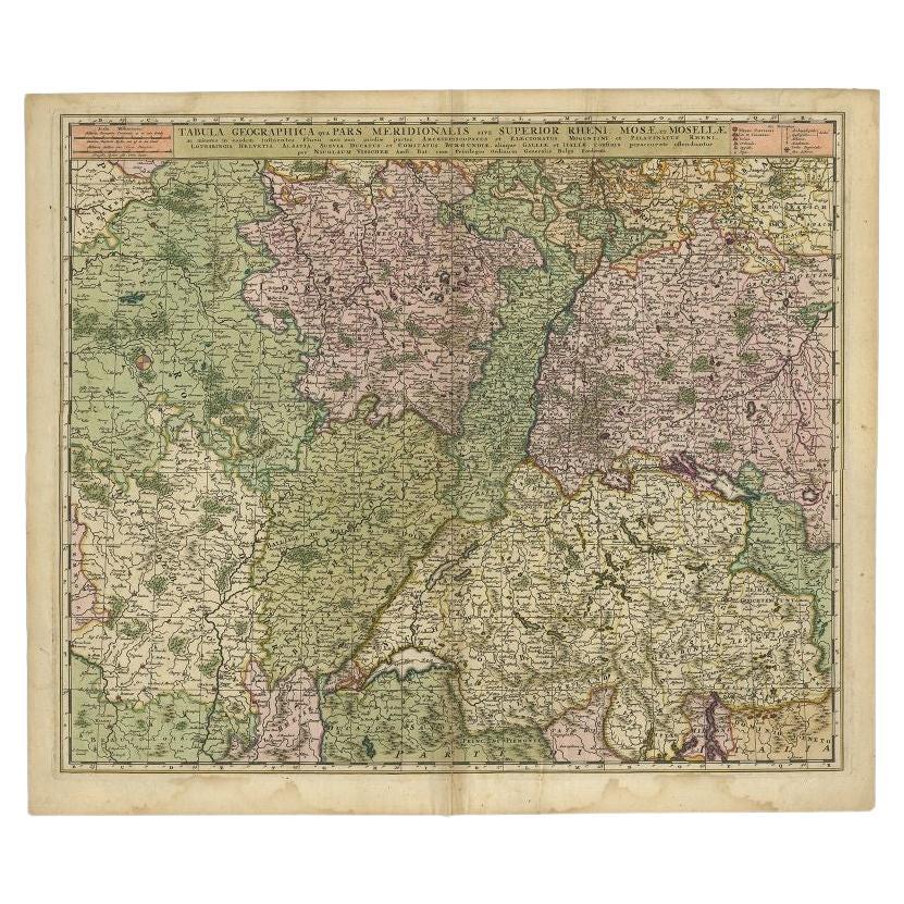 Carte ancienne de la région du Rhin et de la Moselle en Allemagne et en France, vers 1680