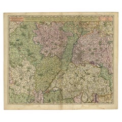Antique Map of the Rhine and Moselle River Region in Germany and France, c.1680