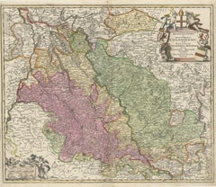 Antique Map of the Rhine centered on Cologne, Germany