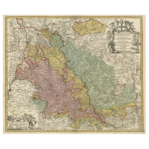 Antique Map of the Rhine centered on Cologne, Germany, circa 1720