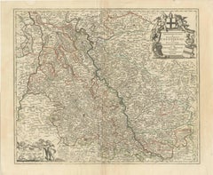 Antique Map of the Rhine centered on Cologne, Germany, with outline coloring