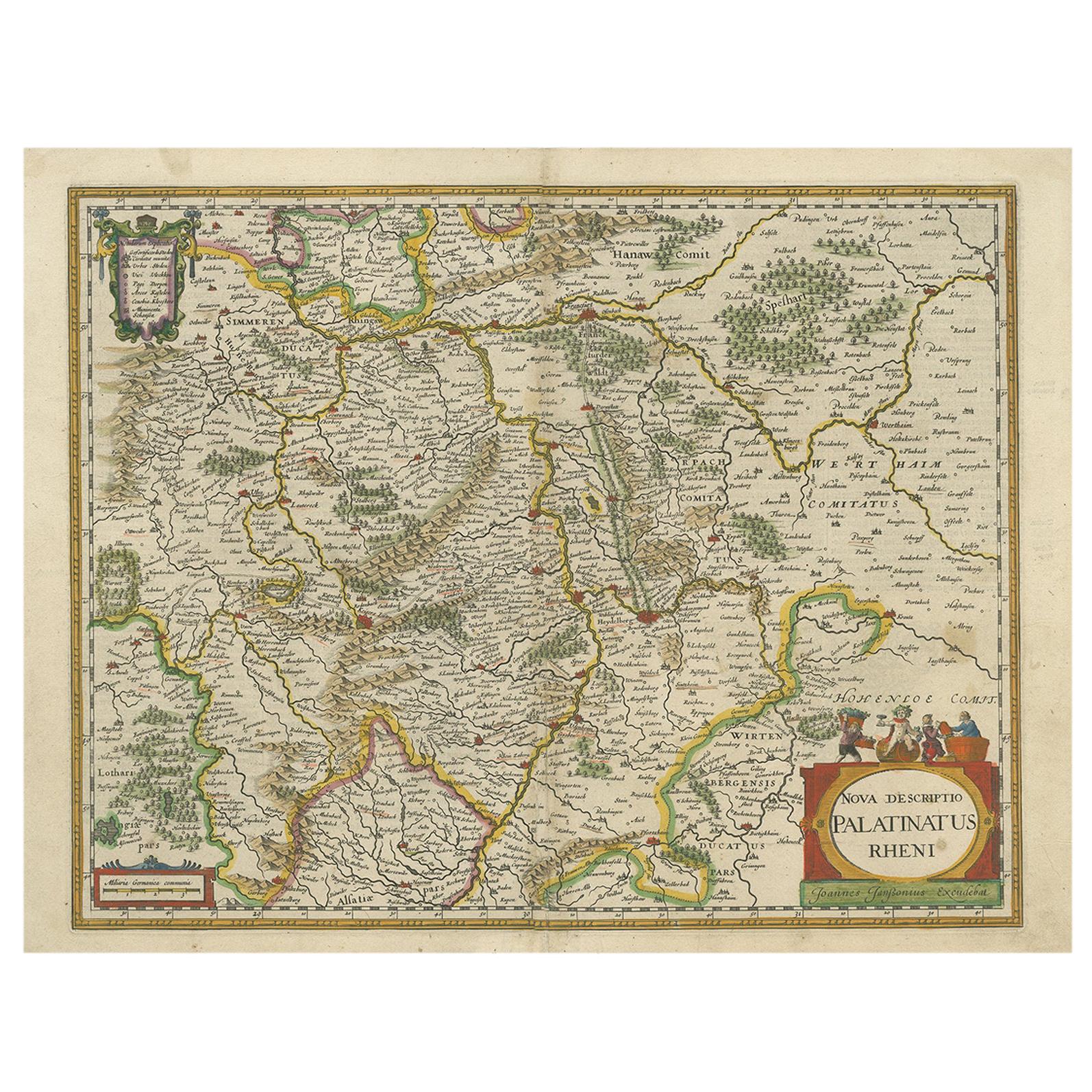 Antique Map of the Rhine-Palatinate by Janssonius, circa 1630 For Sale