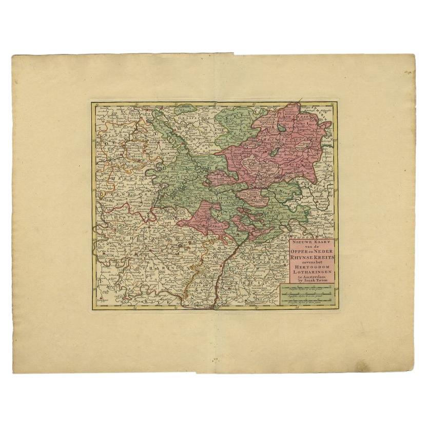 Antique Map of the Rhineland and Lotharingen by Tirion, c.1740 For Sale