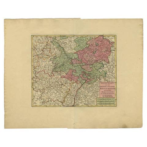 Antique Map of the Rhineland and Lotharingen by Tirion, c.1740