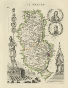 Antique Map of the Rhone, Lyon and Ancient Lugdunum, Vuillemin, circa 1860