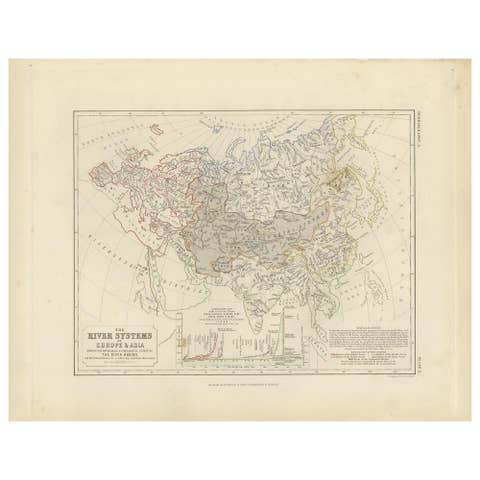 Antique Map of the River Systems of Europe and Asia by Johnston '1850'