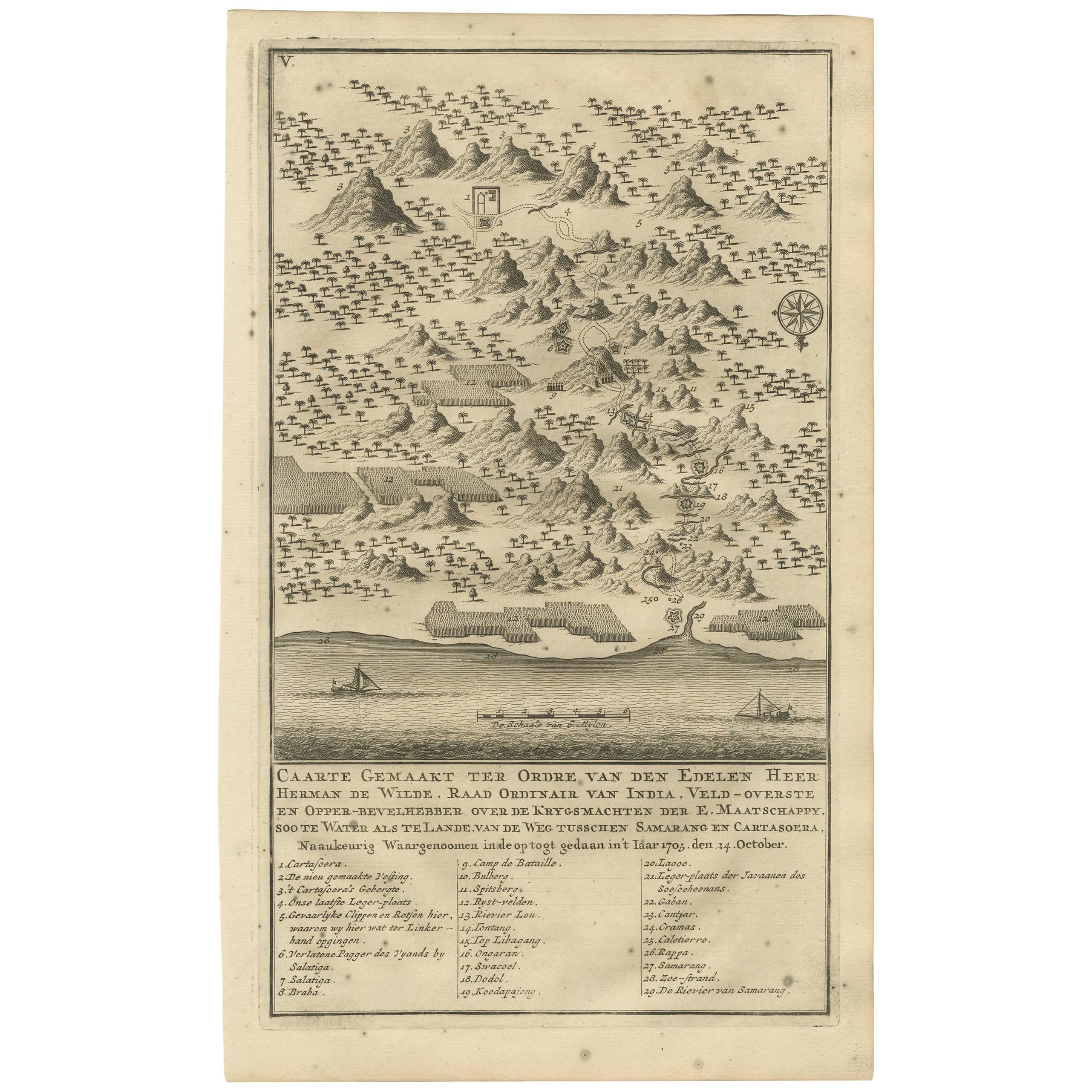 Carte ancienne de la route entre Semarang et Kartosuro par F. Valentijn, 1726