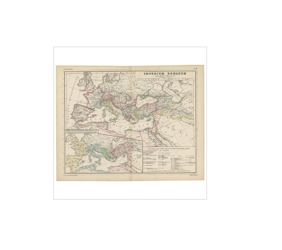 Antique map titled 'Imperium Romanium'. This map depicts a large part of Europe including countries like Germany, France, Spain, Italy, Great Britain, The Netherlands and more. This map originates from 'Atlas Antiquus. Zwölf Karten zur Alten