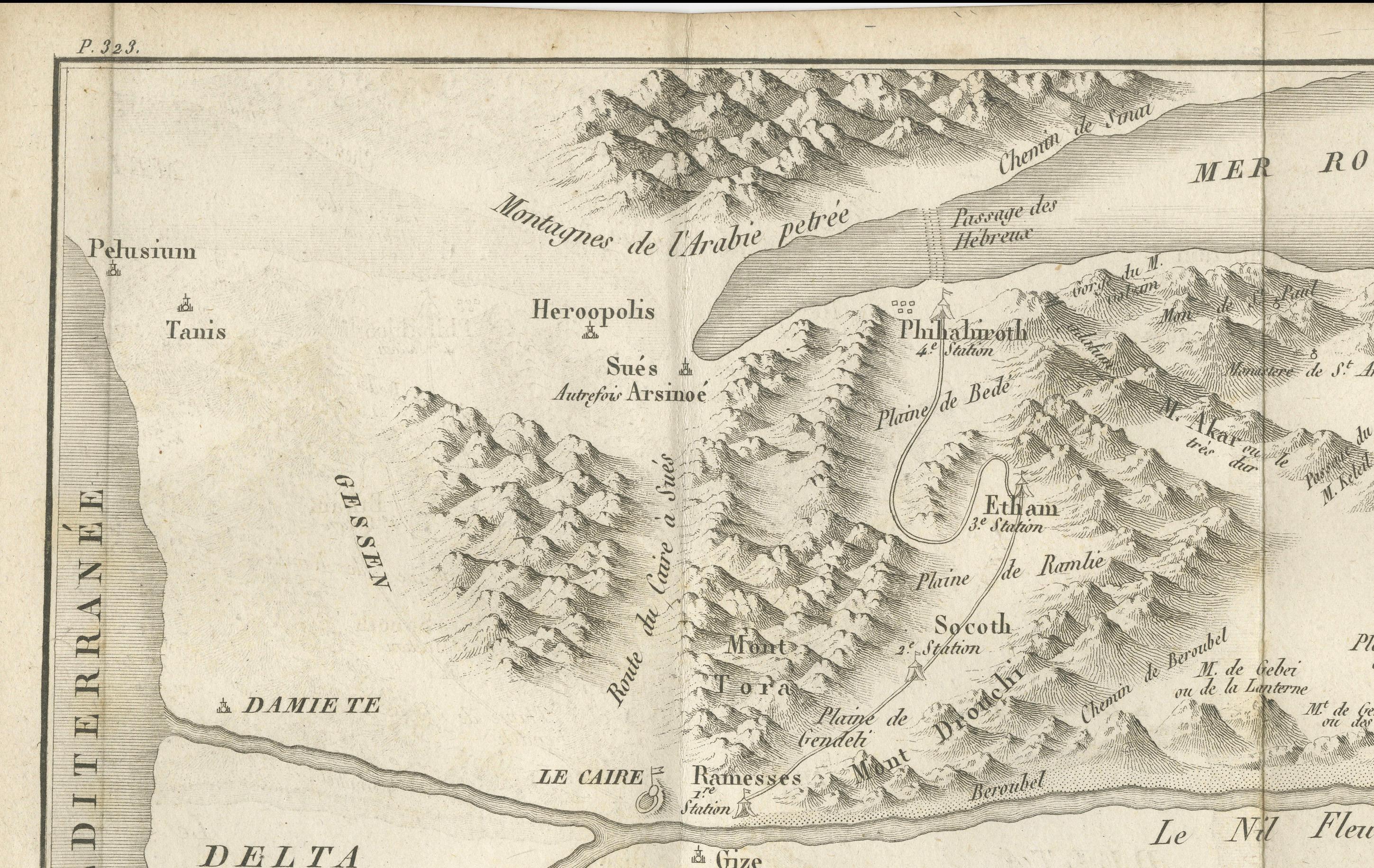 Français Carte ancienne de la route des Hébreux - de l'Égypte à la mer Rouge, 1720 en vente