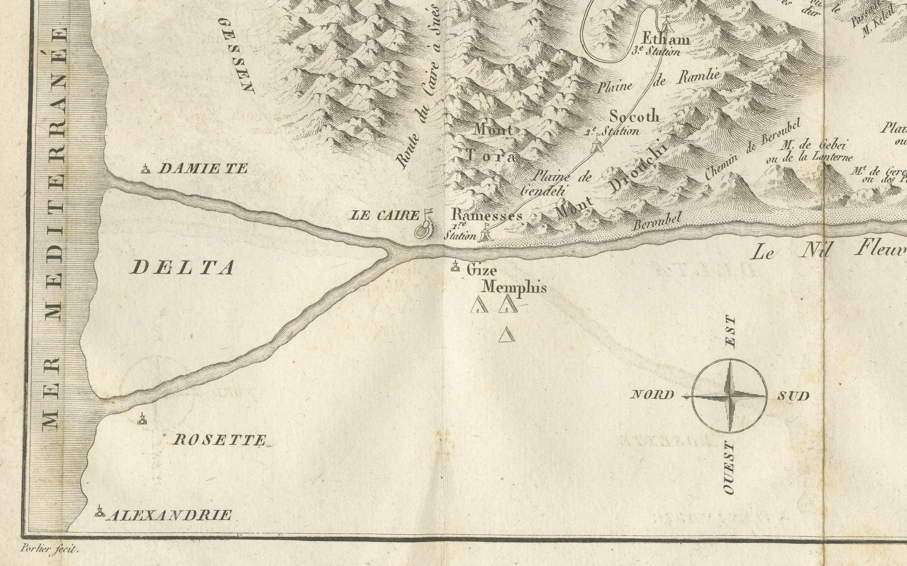 Gravé Carte ancienne de la route des Hébreux - de l'Égypte à la mer Rouge, 1720 en vente