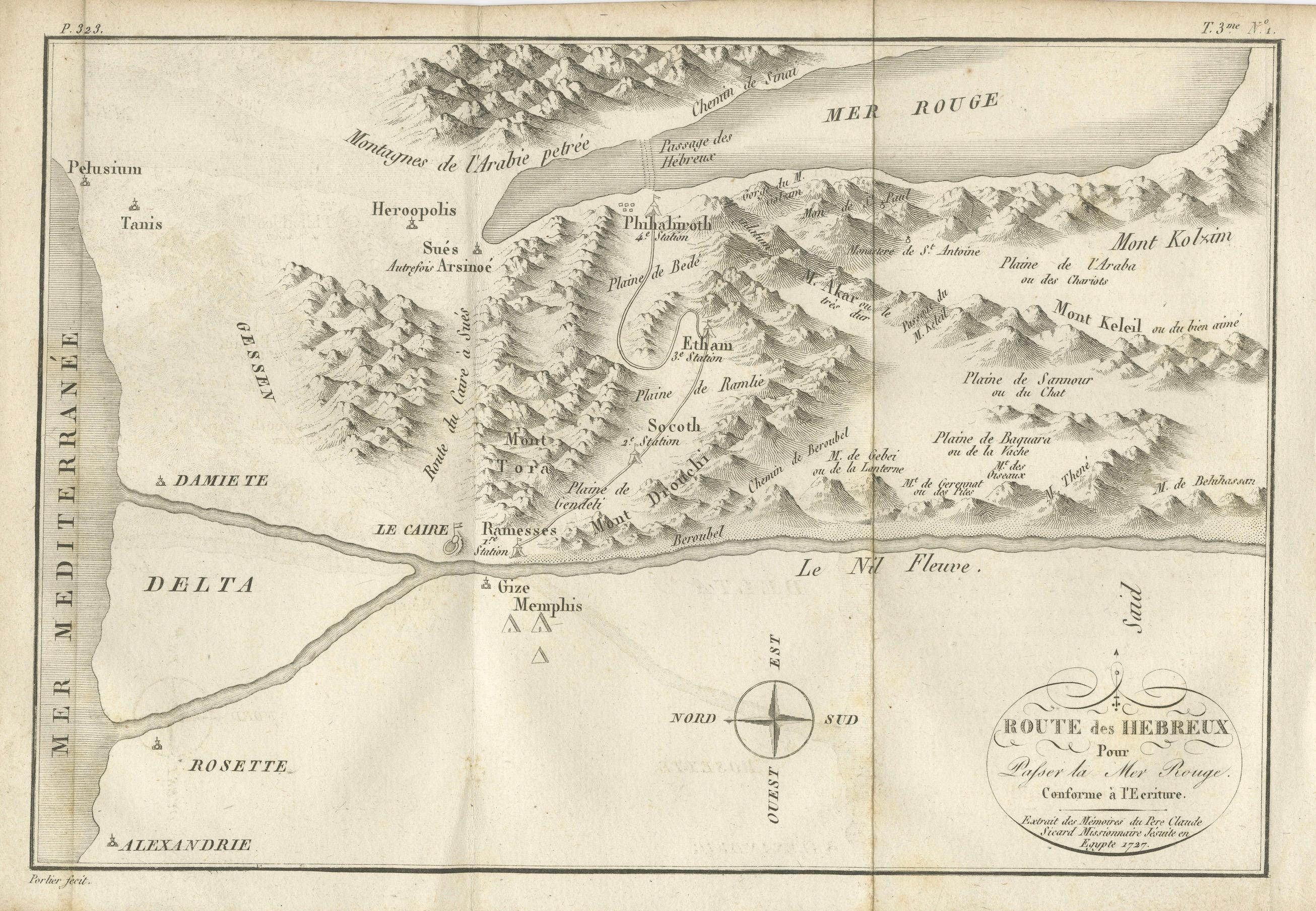 XVIIIe siècle Carte ancienne de la route des Hébreux - de l'Égypte à la mer Rouge, 1720 en vente