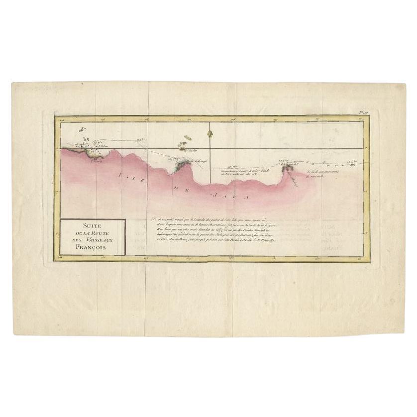 Antique map titled 'Suite de la Route des Vaisseaux Francois'. Antique map of the routes of Jean-François de Galaup to Asia (Jakarta, Indonesia). This map originates from 'World atlas for the study of geography and ancient and modern history', Paris