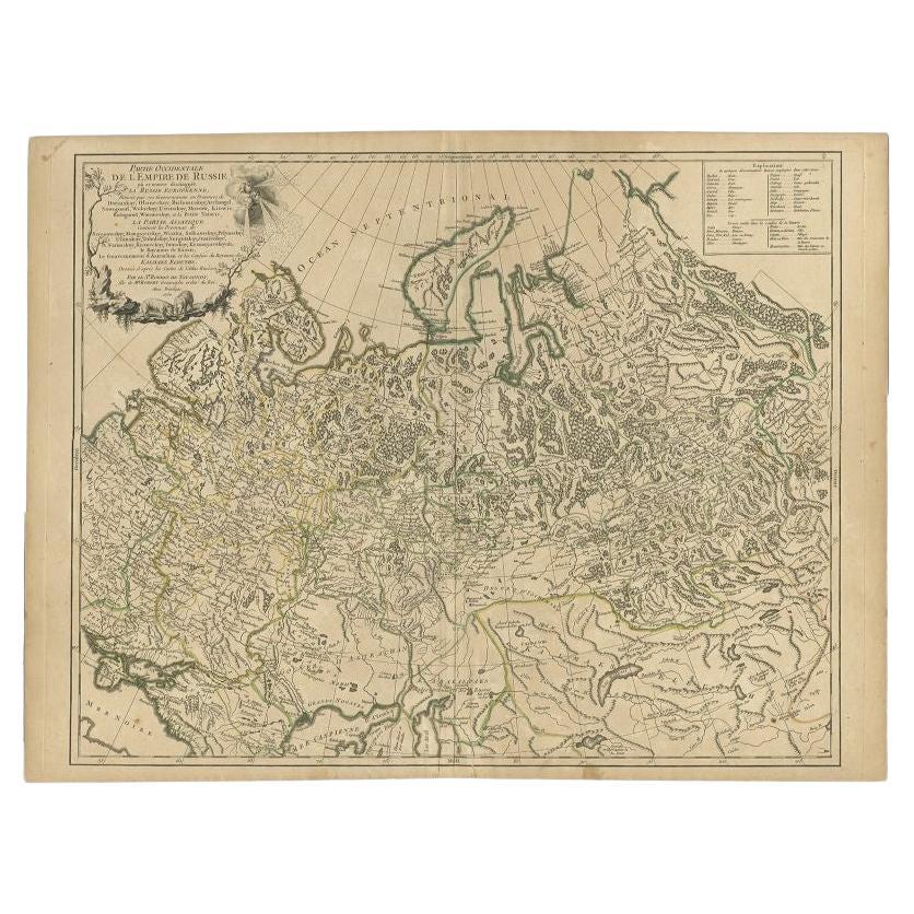 Antique Map of the Russian Empire in Europe by Vaugondy, 1750 For Sale